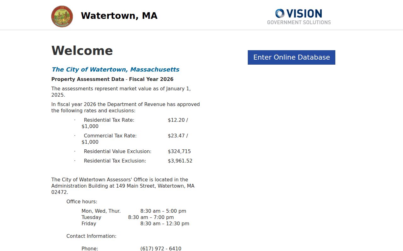 Watertown residents directory property assessment search