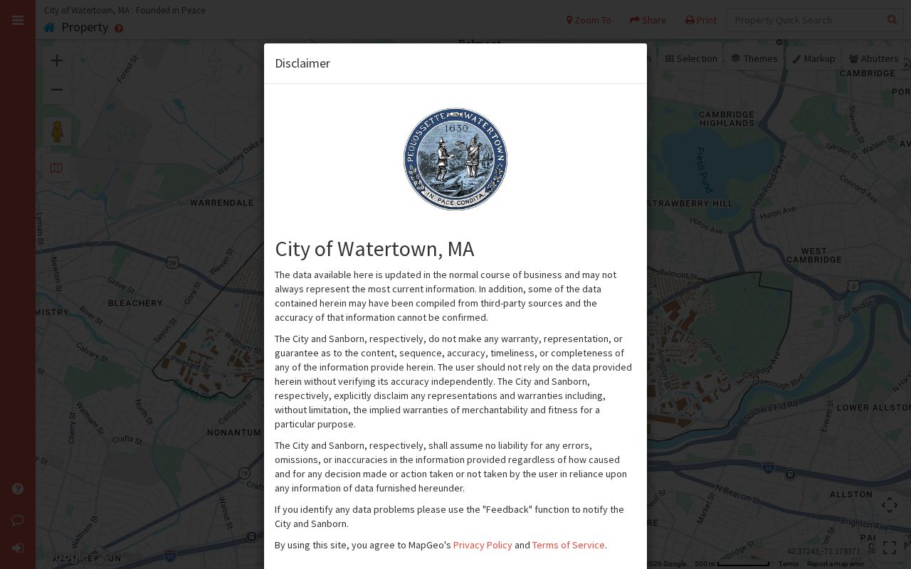 Watertown residents directory MapGeo parcel viewer